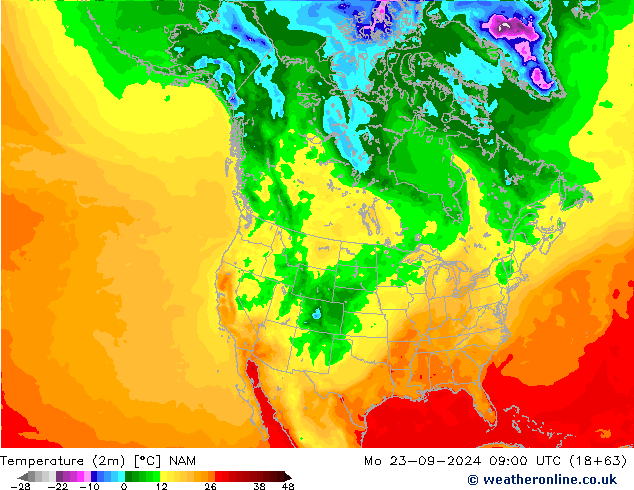 Temperatura (2m) NAM Seg 23.09.2024 09 UTC