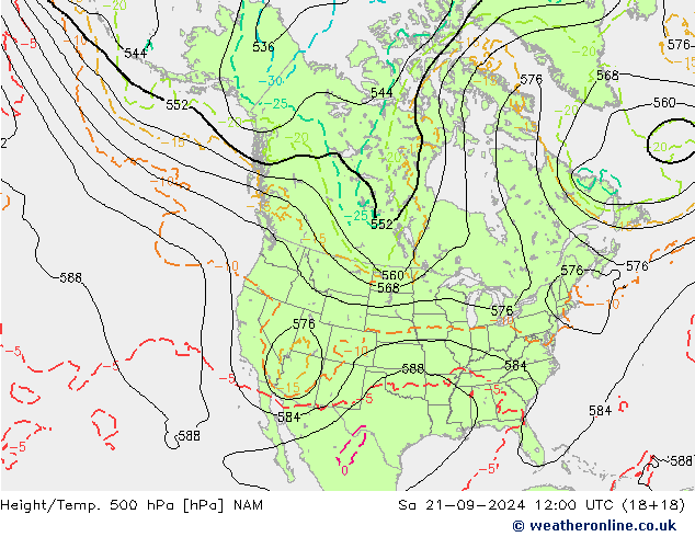 Height/Temp. 500 hPa NAM Sa 21.09.2024 12 UTC