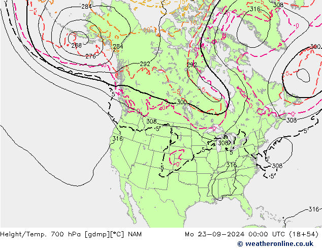 Hoogte/Temp. 700 hPa NAM ma 23.09.2024 00 UTC