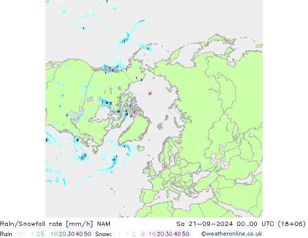 Rain/Snowfall rate NAM сб 21.09.2024 00 UTC