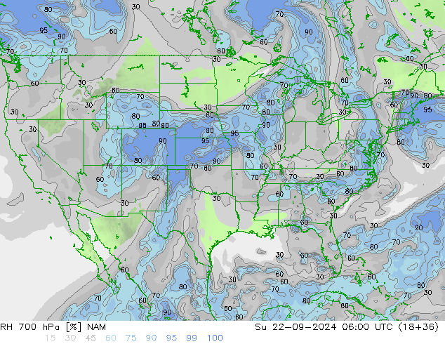 RH 700 hPa NAM dom 22.09.2024 06 UTC