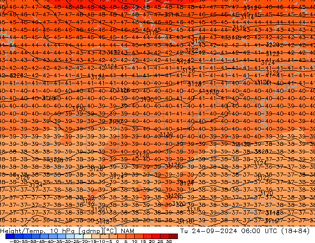 Height/Temp. 10 гПа NAM вт 24.09.2024 06 UTC