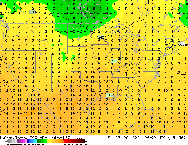 Height/Temp. 700 hPa NAM dom 22.09.2024 06 UTC