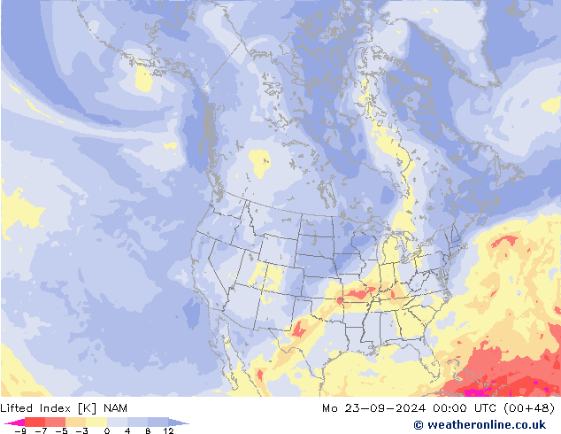 Lifted Index NAM Mo 23.09.2024 00 UTC