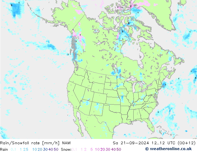 Regen/Schneefallrate NAM Sa 21.09.2024 12 UTC