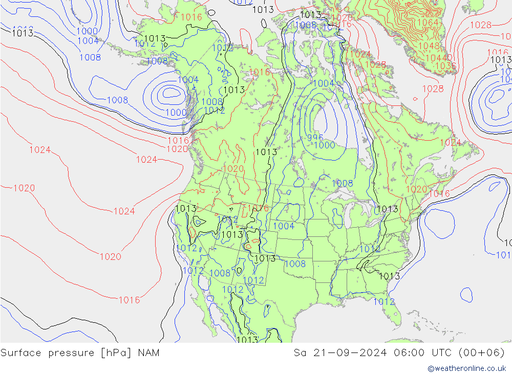 Presión superficial NAM sáb 21.09.2024 06 UTC