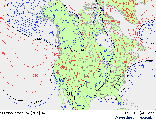 Surface pressure NAM Su 22.09.2024 12 UTC