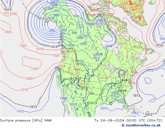 приземное давление NAM вт 24.09.2024 00 UTC