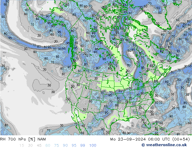 RH 700 hPa NAM Mo 23.09.2024 06 UTC