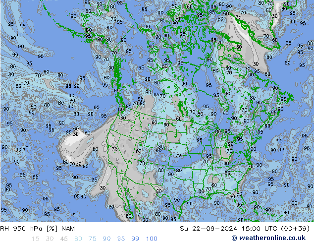 RH 950 hPa NAM Dom 22.09.2024 15 UTC