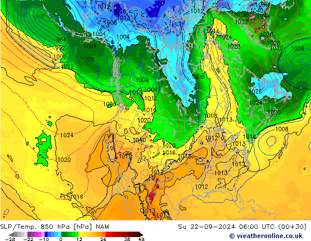 SLP/Temp. 850 гПа NAM Вс 22.09.2024 06 UTC