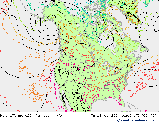 Height/Temp. 925 гПа NAM вт 24.09.2024 00 UTC