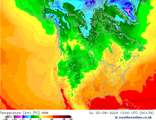 Temperatura (2m) NAM dom 22.09.2024 12 UTC