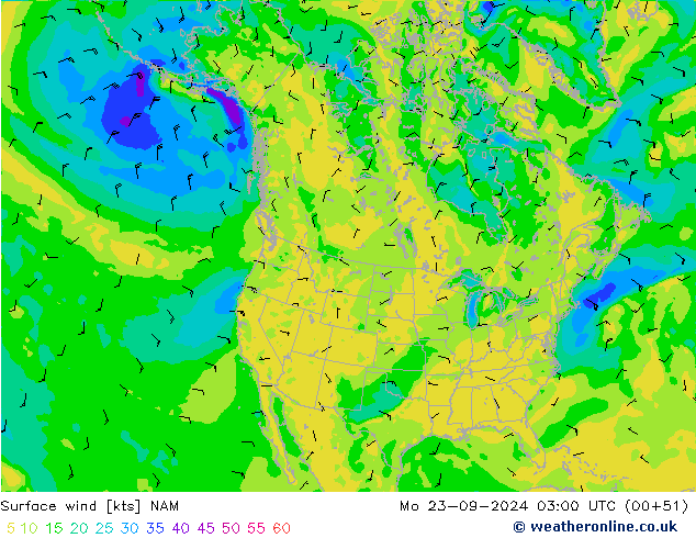 Vent 10 m NAM lun 23.09.2024 03 UTC