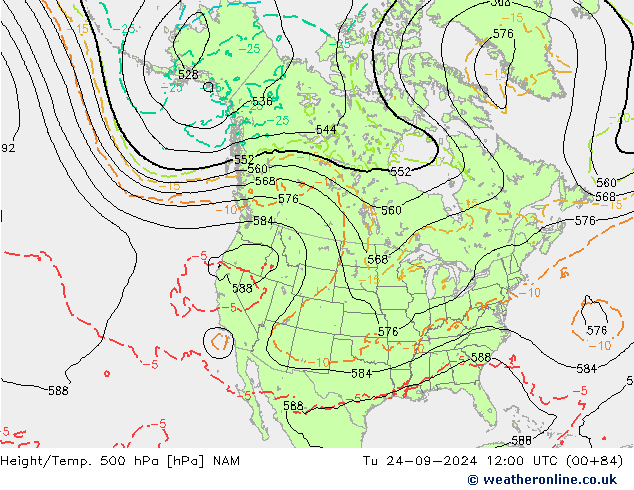 Height/Temp. 500 гПа NAM вт 24.09.2024 12 UTC