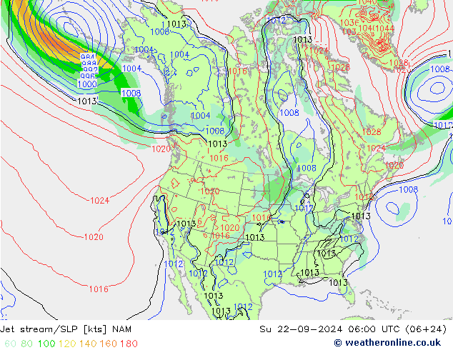 高速氣流/地面气压 NAM 星期日 22.09.2024 06 UTC