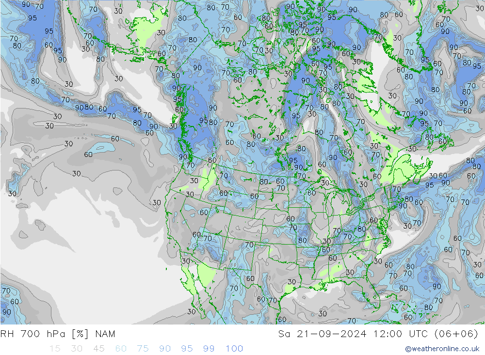 Humedad rel. 700hPa NAM sáb 21.09.2024 12 UTC