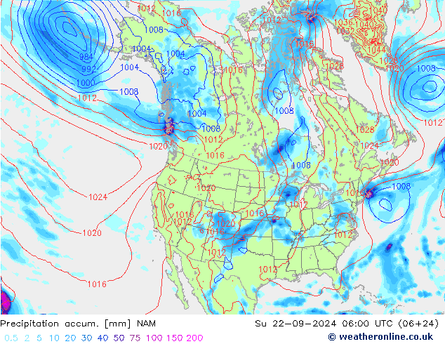 Precipitación acum. NAM dom 22.09.2024 06 UTC