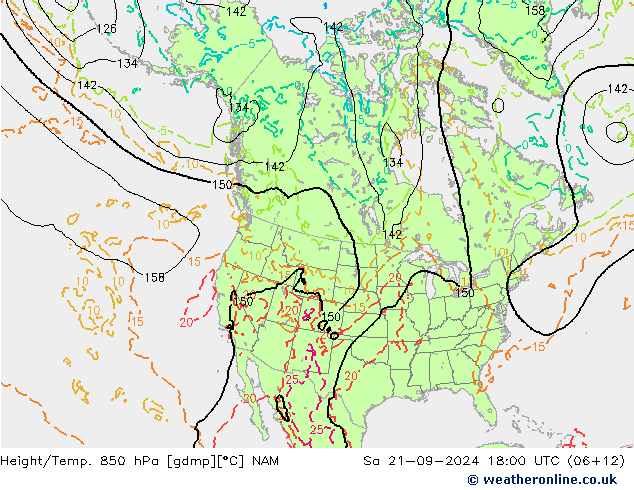 Height/Temp. 850 hPa NAM 星期六 21.09.2024 18 UTC