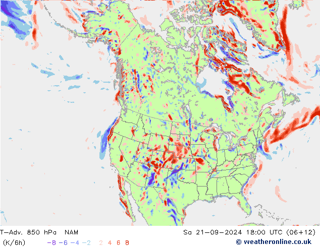 T-Adv. 850 hPa NAM 星期六 21.09.2024 18 UTC