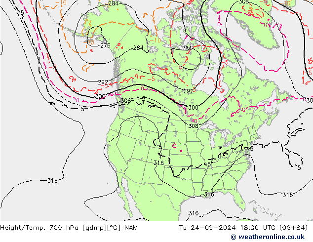 Height/Temp. 700 hPa NAM 星期二 24.09.2024 18 UTC