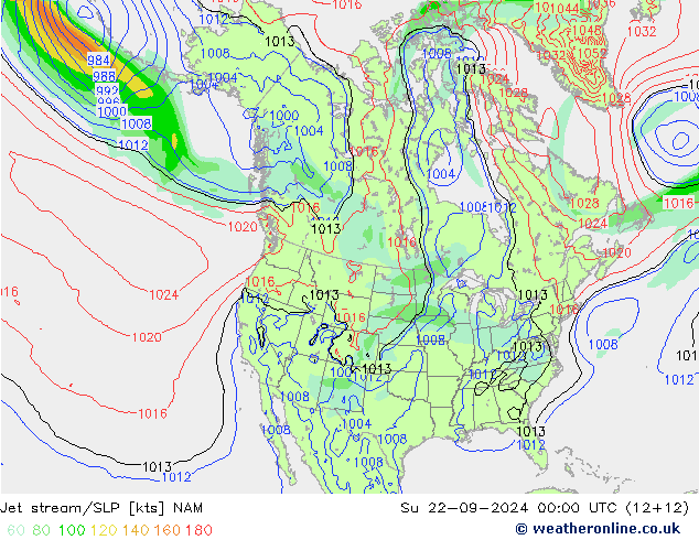 高速氣流/地面气压 NAM 星期日 22.09.2024 00 UTC