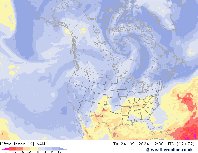 Lifted Index NAM 星期二 24.09.2024 12 UTC