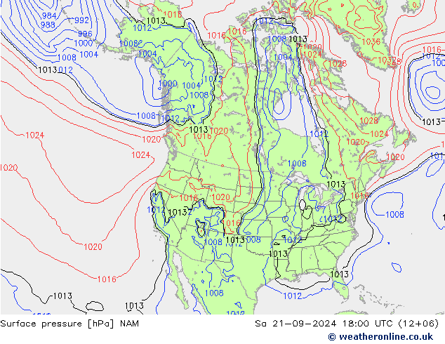 地面气压 NAM 星期六 21.09.2024 18 UTC