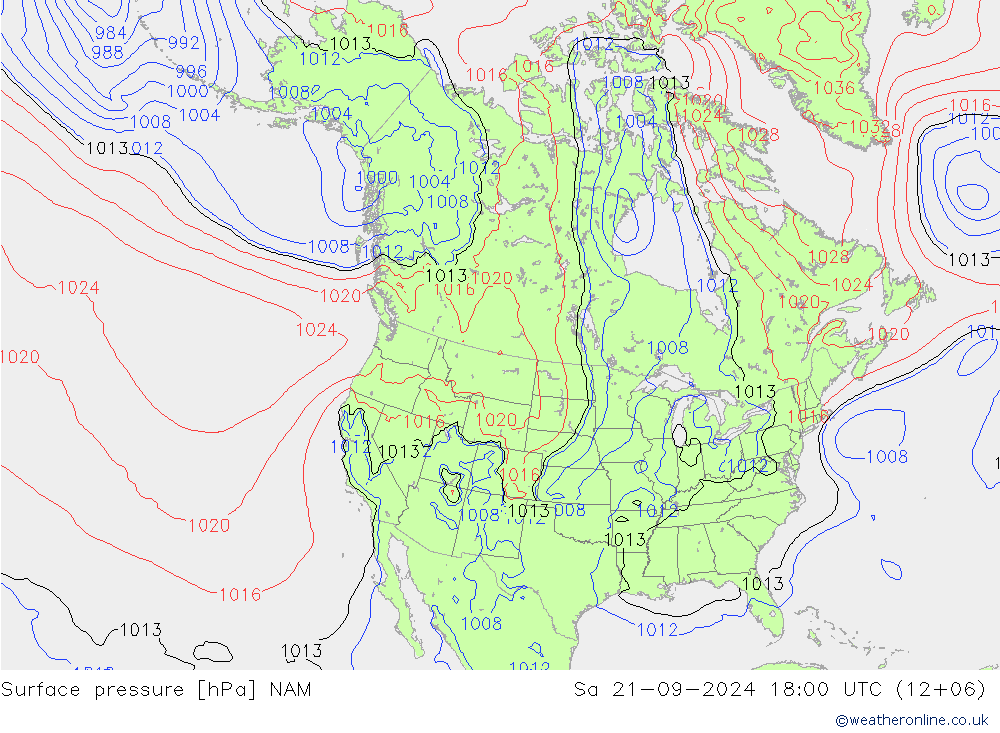 地面气压 NAM 星期六 21.09.2024 18 UTC