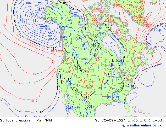 Surface pressure NAM Su 22.09.2024 21 UTC