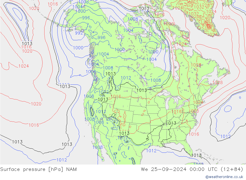 Surface pressure NAM We 25.09.2024 00 UTC