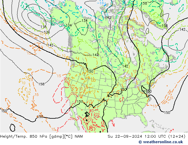 Height/Temp. 850 hPa NAM 星期日 22.09.2024 12 UTC