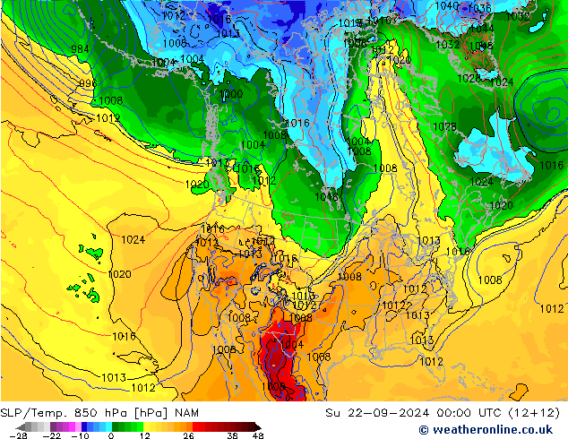 SLP/Temp. 850 hPa NAM Su 22.09.2024 00 UTC