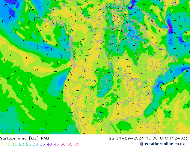 Viento 10 m NAM sáb 21.09.2024 15 UTC