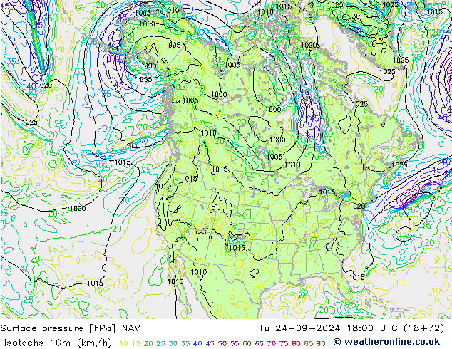 Eşrüzgar Hızları (km/sa) NAM Sa 24.09.2024 18 UTC