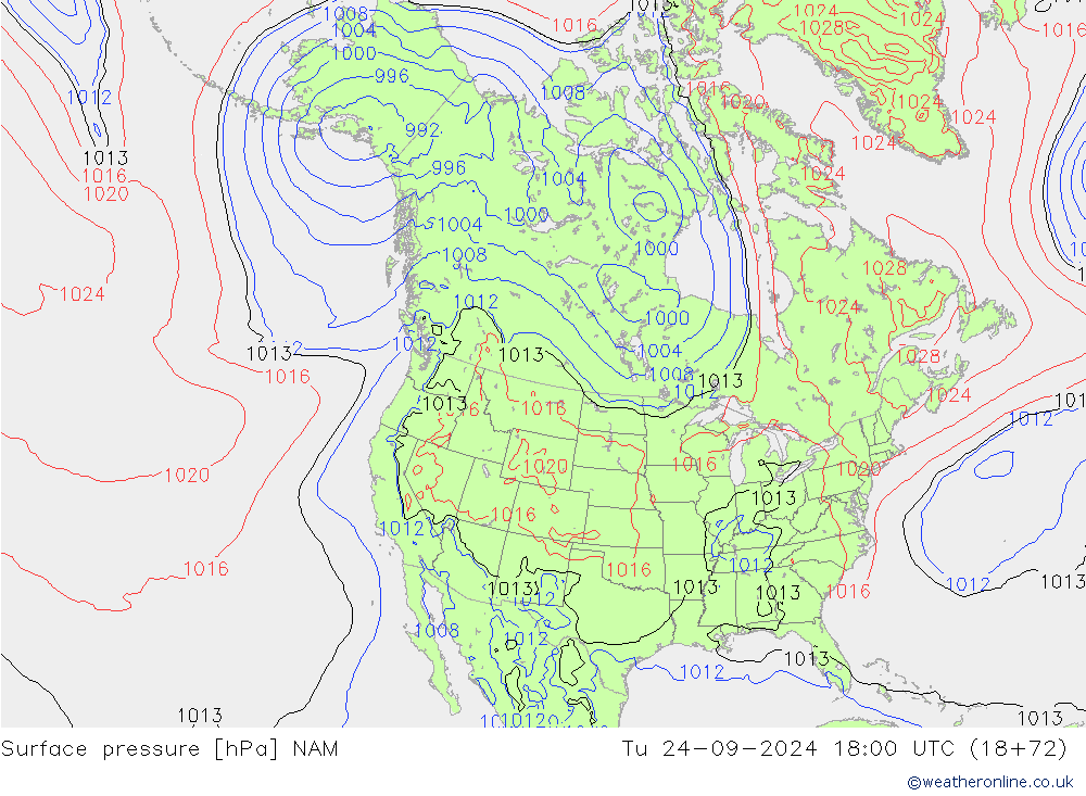 地面气压 NAM 星期二 24.09.2024 18 UTC