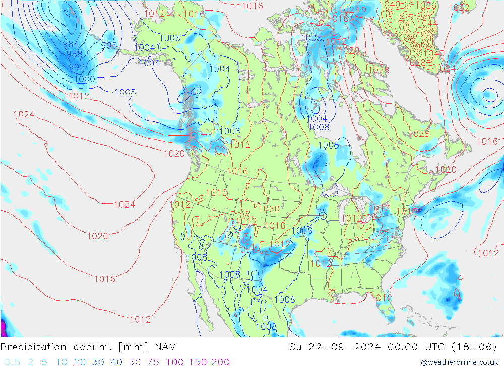 Precipitation accum. NAM 星期日 22.09.2024 00 UTC