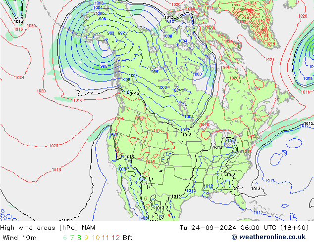 High wind areas NAM вт 24.09.2024 06 UTC