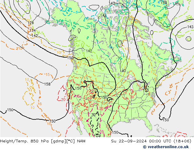 Geop./Temp. 850 hPa NAM dom 22.09.2024 00 UTC