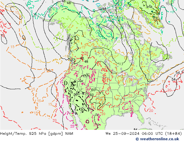 Height/Temp. 925 hPa NAM Mi 25.09.2024 06 UTC