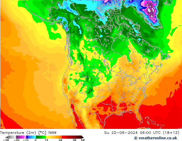 温度图 NAM 星期日 22.09.2024 06 UTC