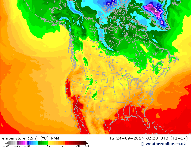 Temperatura (2m) NAM Ter 24.09.2024 03 UTC