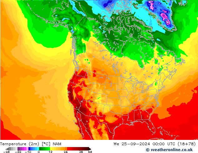 Temperature (2m) NAM We 25.09.2024 00 UTC