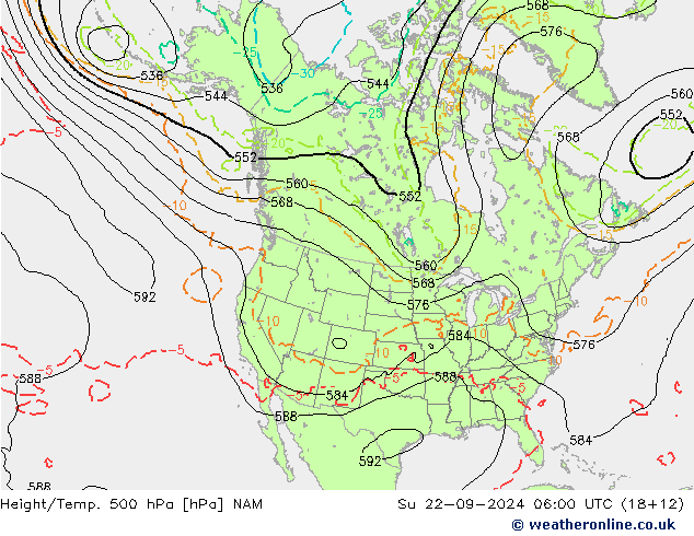 Height/Temp. 500 hPa NAM So 22.09.2024 06 UTC