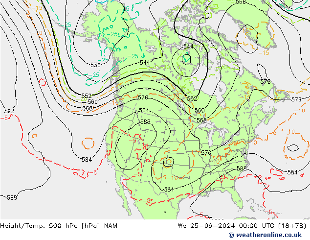 Height/Temp. 500 hPa NAM We 25.09.2024 00 UTC