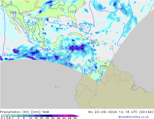 Totale neerslag (6h) NAM ma 23.09.2024 18 UTC