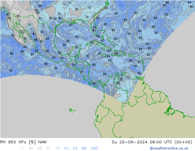 RH 950 hPa NAM Su 22.09.2024 06 UTC