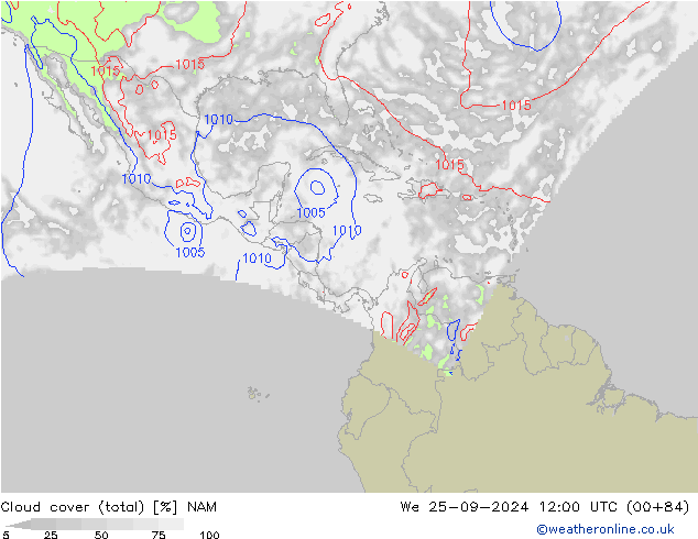 Bewolking (Totaal) NAM wo 25.09.2024 12 UTC