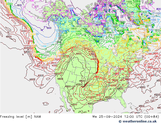 Freezing level NAM We 25.09.2024 12 UTC