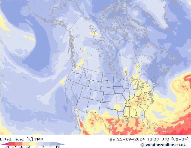 Lifted Index NAM wo 25.09.2024 12 UTC